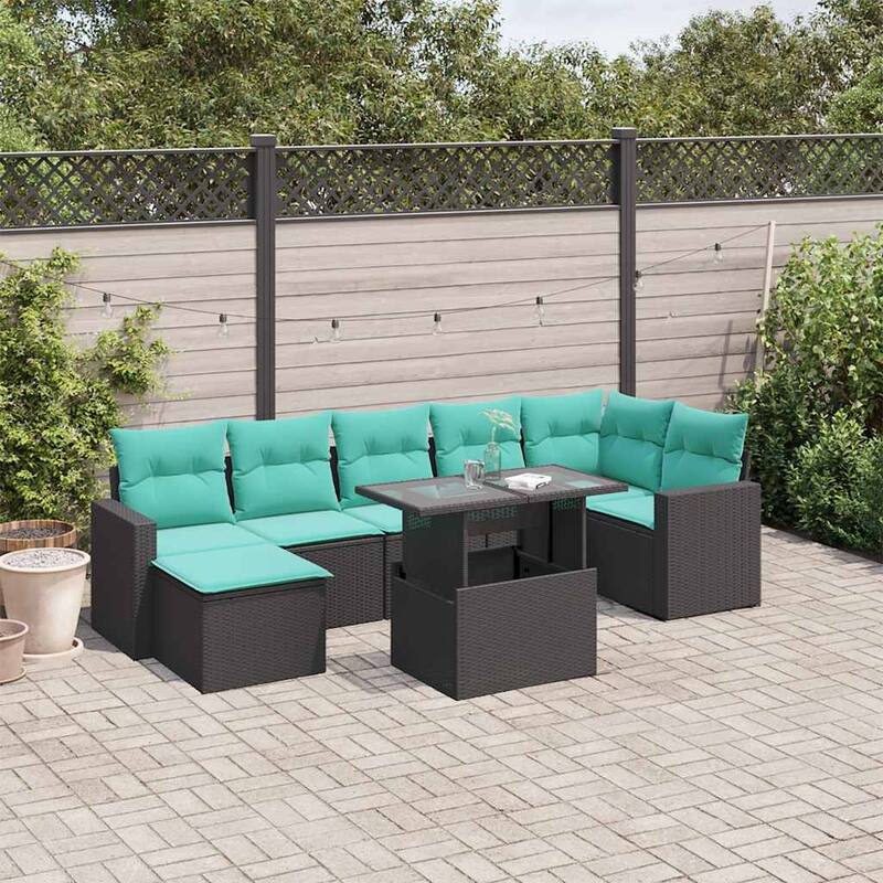 vidaXL 8 Piece Patio Sofa Set with Cushions Black/Brown/Gray Poly Rattan - Black without storage