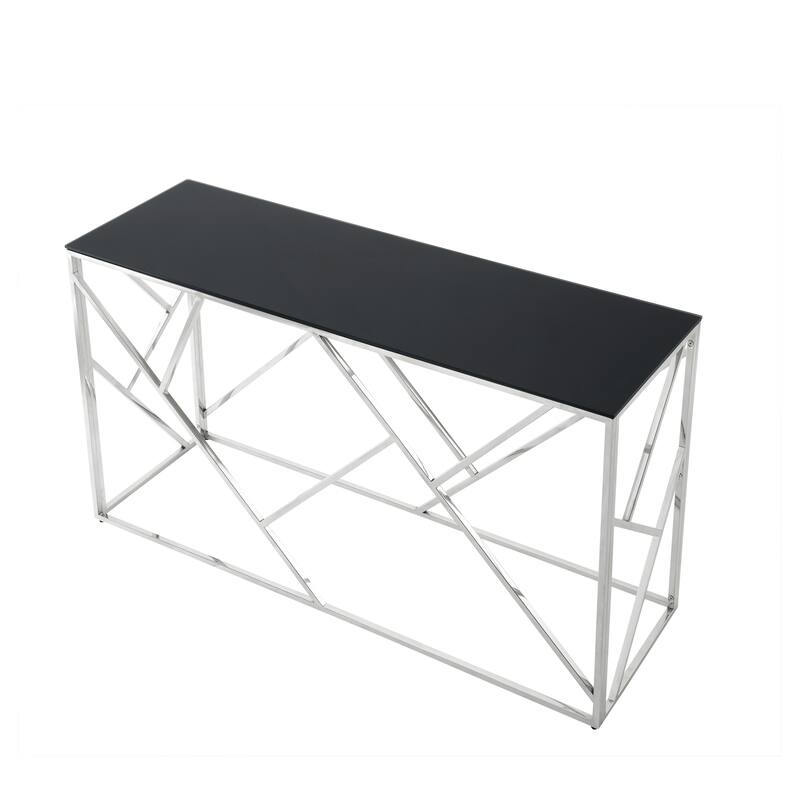 Modern Glass Console Table, Sofa Table with Metal Frame and Glass Top