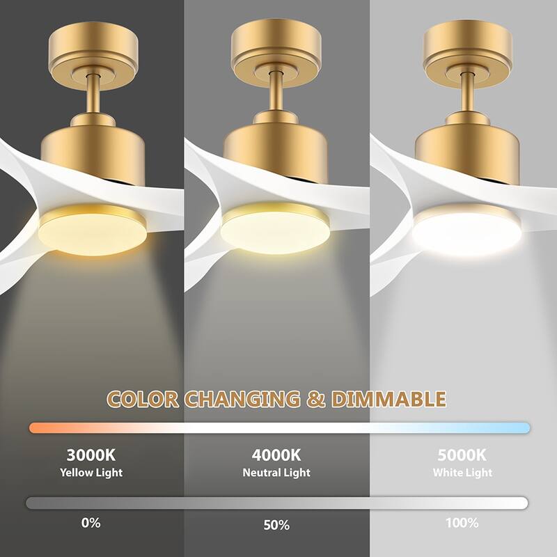 52 in. Smart Outdoor Indoor Gold White Ceiling Fans with LED Lights and Remote, Control with WiFi Alexa APP, High CFM