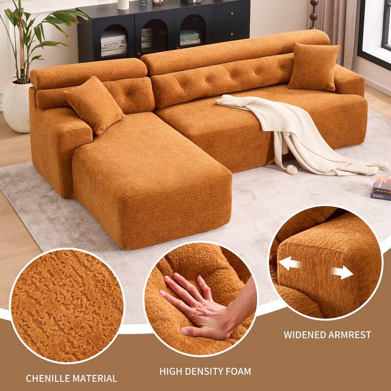 Full Compression Chenille Convertible L-Shape Chesterfield-Inspired Design Sofa Chaise