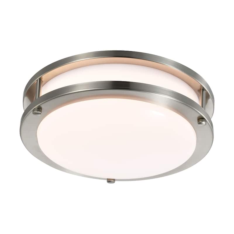 16 Watt 10 inch LED Flush Mount Fixture 3000K Dimmable Brushed Nickel White Lens - Brushed Nickel