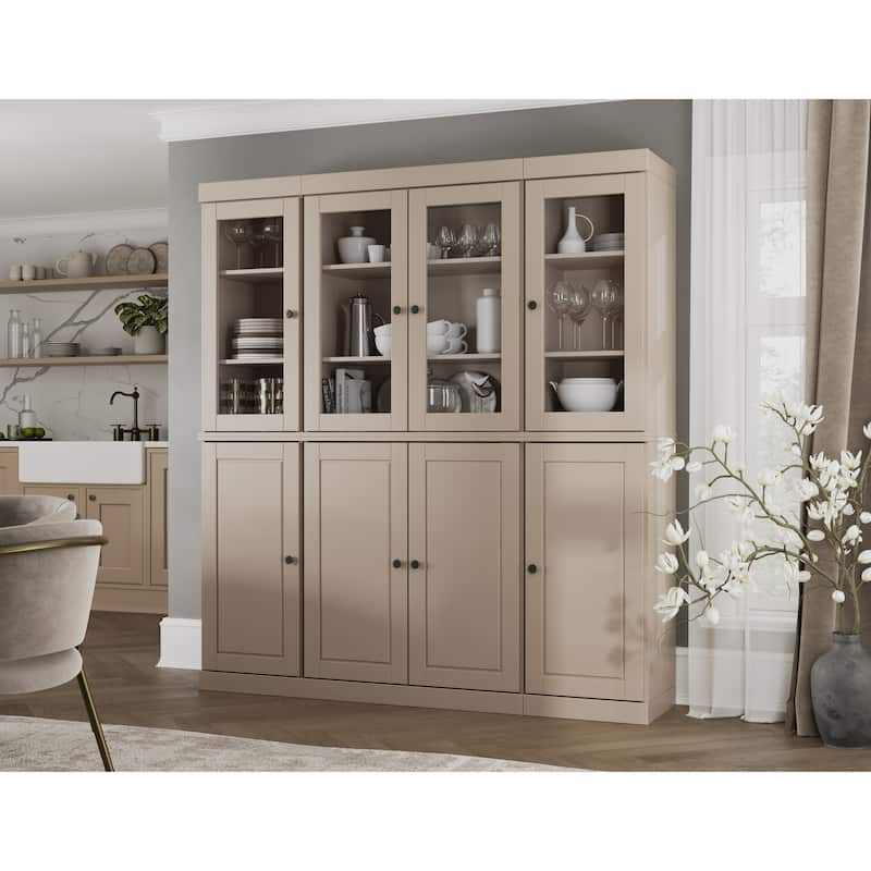 Palace Imports 100% Solid Wood 65" Kitchen China Pantry Cabinet - 65" x 71.5" - Beige - 4 Clear Glass-4 Solid