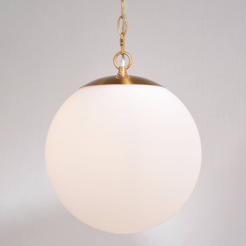Linden 1L Gold Brass Mid-Century Modern Pendant Light White Globe Glass - 12-in W x 13.5-in H x 12-in D