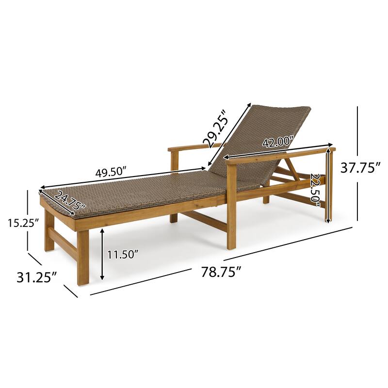 Hampton Outdoor Rustic Acacia Wood Chaise Lounge with Wicker Seating (Set of 2) by Christopher Knight Home