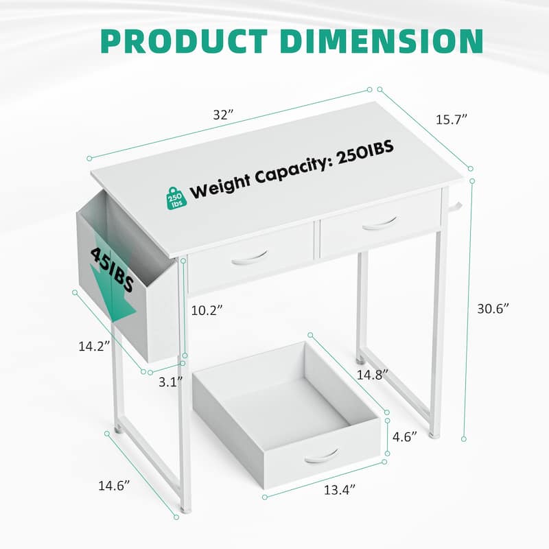 Computer Desk - Features Storage, Fabric Bag, Headphone Hook