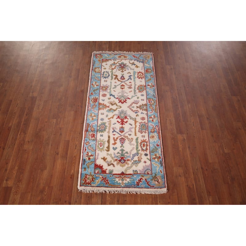 Ivory Oushak Indian Accent Rug Hand-Knotted Wool Carpet - 2'6"x 5'9"
