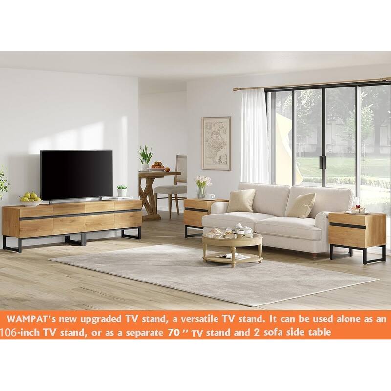 WAMPAT Modern TV Stand for TVs up to 50 inch TV, 2 in 1 Entertainment Center TV Console with Storage Cabinets and Metal Base
