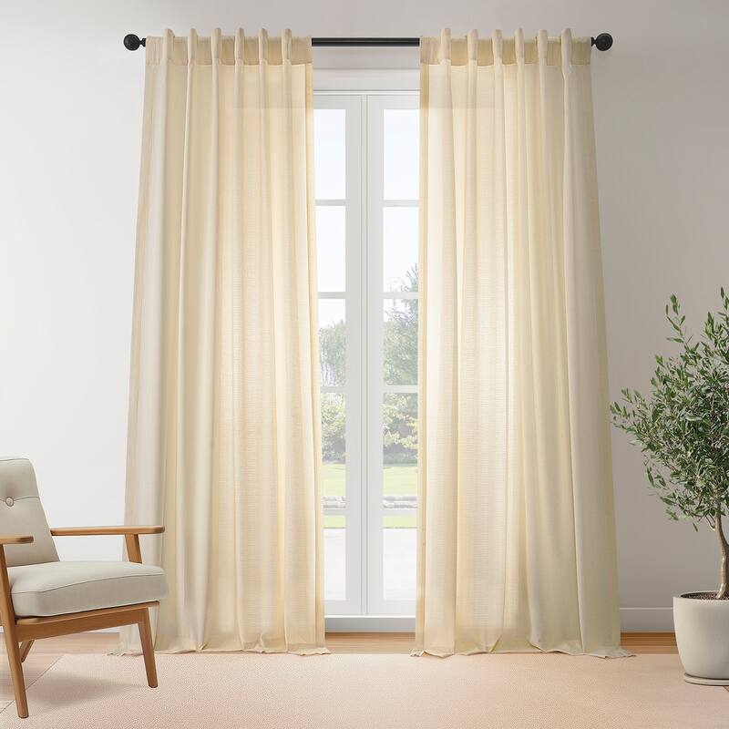 Exclusive Fabrics Rustic Linen Weave Light Filtering Curtains for Bedroom & Living Room Curtains - 2 Panel Drapes - 50 X 84 - Ivory