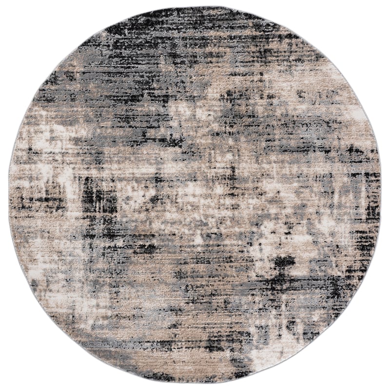 SAFAVIEH Sable Jonbjorg Modern Abstract Rug - 6'7" Round - Ivory/Grey Black