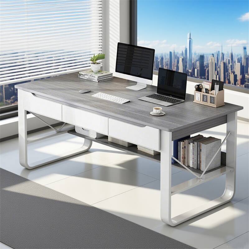 55.12" Rectangle Desk In Grey White