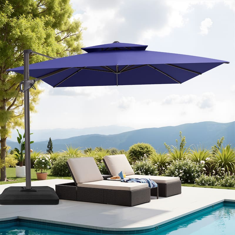 VredHom Patio Outdoor 9 x 11 FT Cantilever-Offset Umbrella with Premium Weight Base