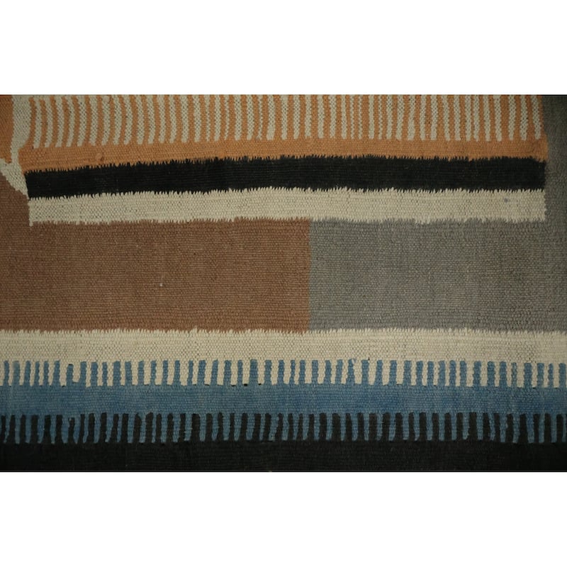 Hand Woven Oriental 100% Wool Carpet Southwestern Tribal Navy Blue & Blues Kilim Area Rug - 9' 8'' X 8' 3''