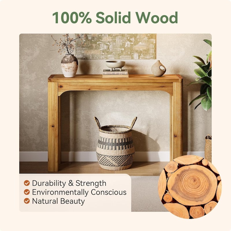 41.3-Inch Solid Wood Console Table, Sofa Table Behind Couch with Exquisite Parquet Top for Entryway, Living Room, Foyer, Hallway