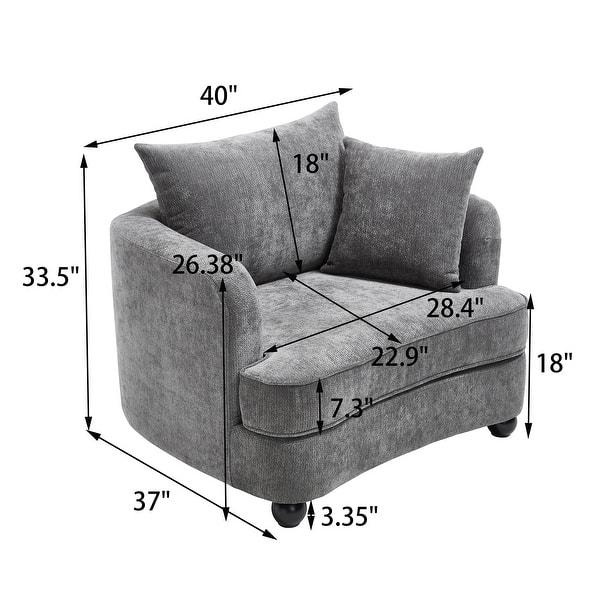 dimension image slide 10 of 11, 40.2" Modern Chenille Accent Chair,Comfy Reading Chair with Storage Ottoman