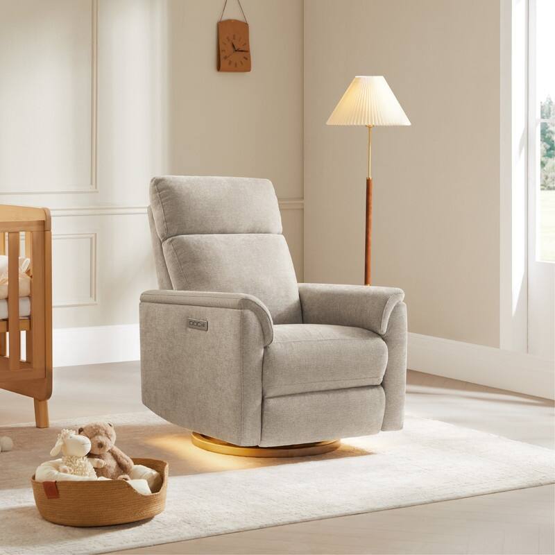 Maire Power Swivel Nursery Recliner Chair with Nightlight - Khaki