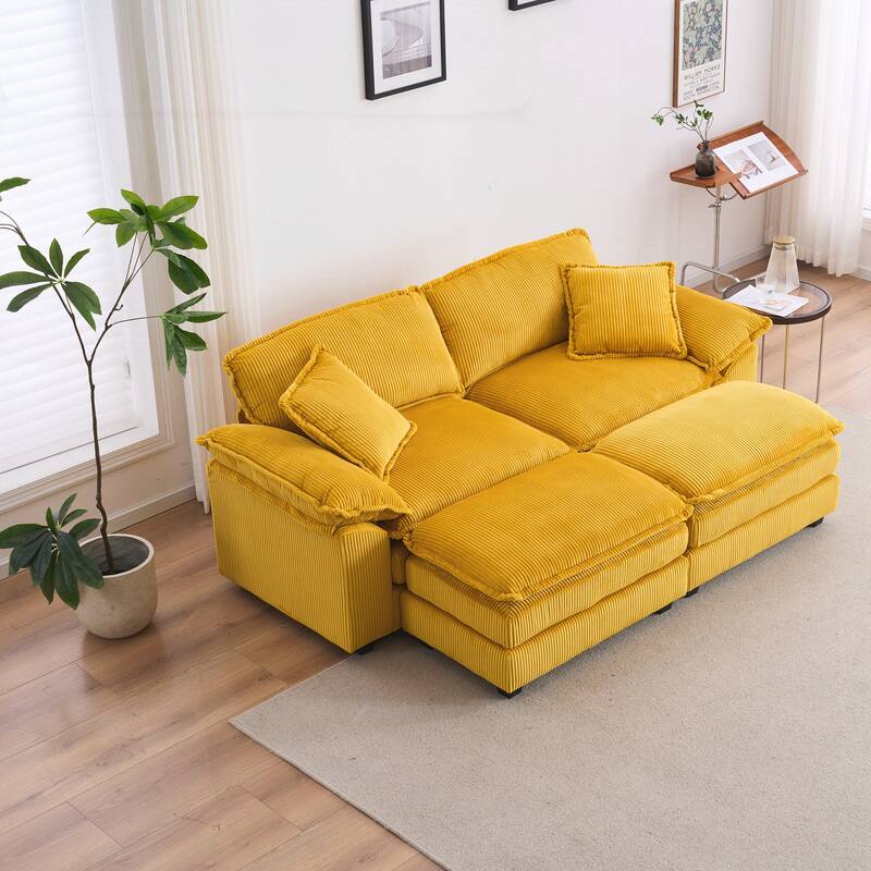 2-seats Sofa With 2 Back Pillows - Yellow