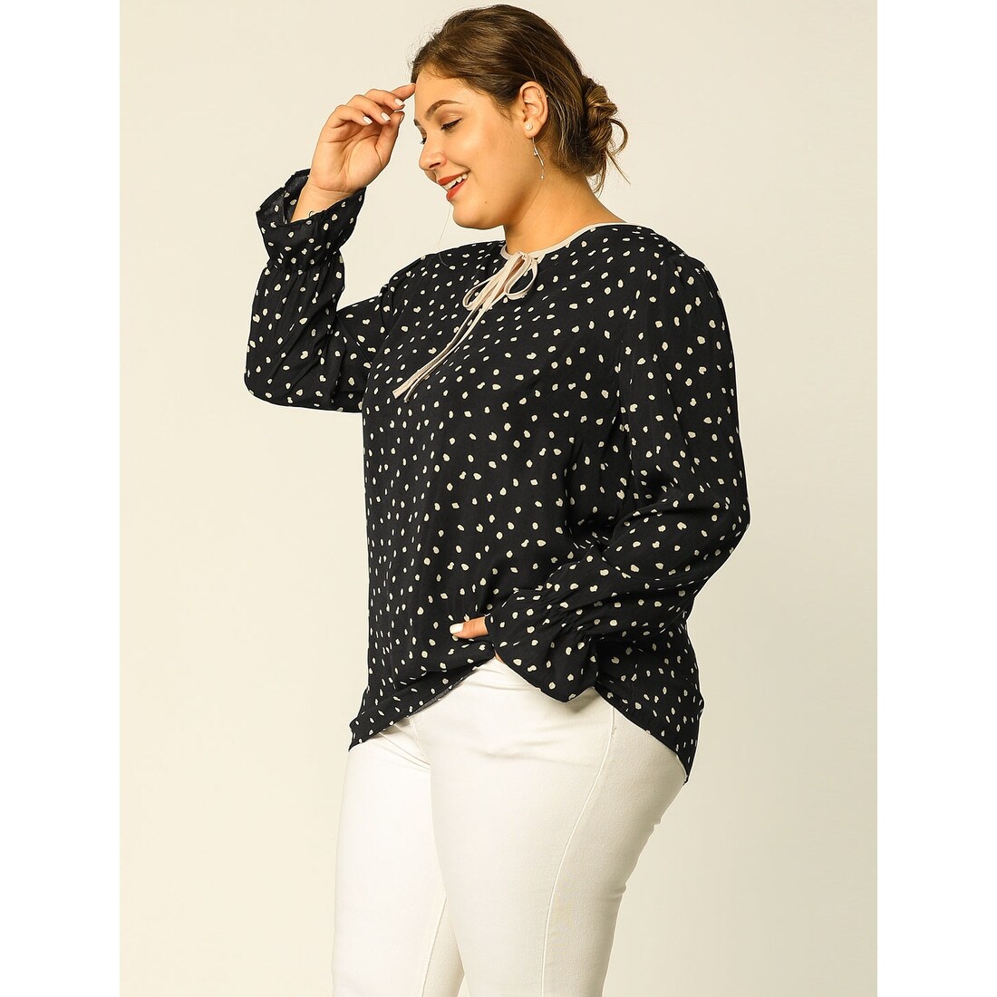 white bow tie blouse plus size
