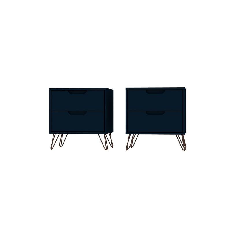 Manhattan Comfort Rockefeller 2-Drawer Nightstand (Set of 2) - Tatiana Midnight Blue