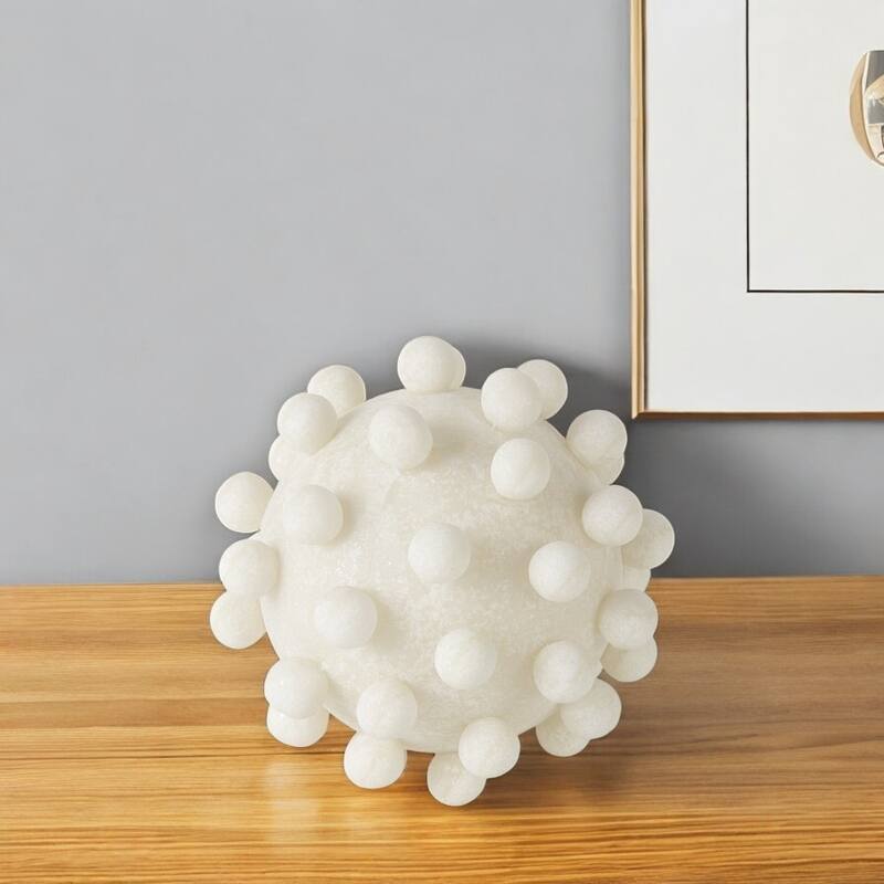 HomeRoots 6" Ivory Resin Knobby Nubs Orb Tabletop Sculpture - 6" W x 6" D x 6" H