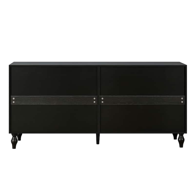 Black White 62.99" Accent TV Stand Cabinet with Carved Pattern Door, Storage Shelf, and Solid Wood Leg for Living Room