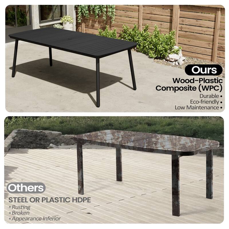 Outdoor Patio Dining Table Rectangular Aluminum Outdoor Table for 6/8/10 Person