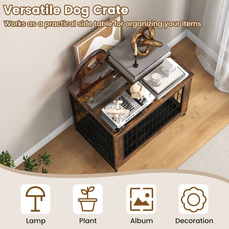 Gymax Industrial Dog Crate Furniture Heavy-duty Kennel Cage w/ 3