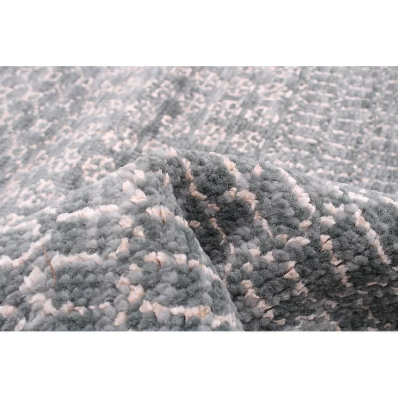 ECARPETGALLERY Hand-knotted Silk Shadow Dark Grey Wool Rug - 7'11 x 9'9