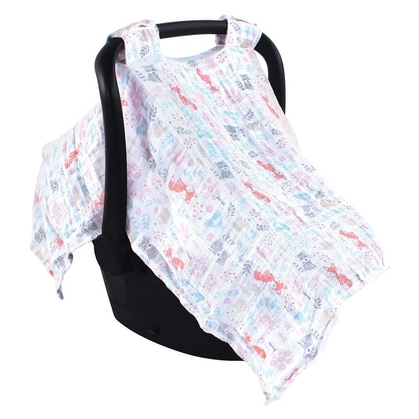 slide 1 of 1, Hudson Baby Infant Girl Muslin Cotton Car Seat and Stroller Canopy, Woodland Fox, One Size - Woodland Fox Woodland Fox