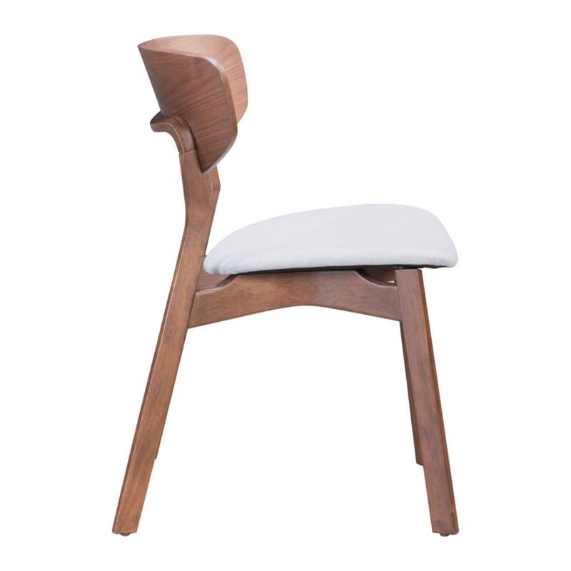 Set of 2 Light Grey Fabric Upholstered Dining Chairs Side with Open Back and Brown Wood Legs - 30.6”H x 20.5”W x 21.3”D