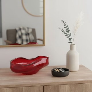 Decorative Glass Abstract Oval Bowl - 16", Red - 15.25"