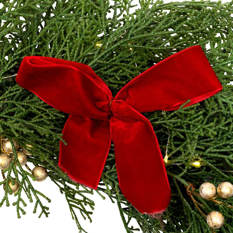 Real Touch™ Cedar and White Pine Artificial Christmas Wreath - 30" - Warm White LED