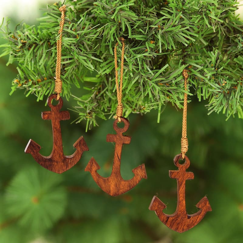 Novica Handmade Anchors Aweigh Wood Ornaments (Set Of 3)