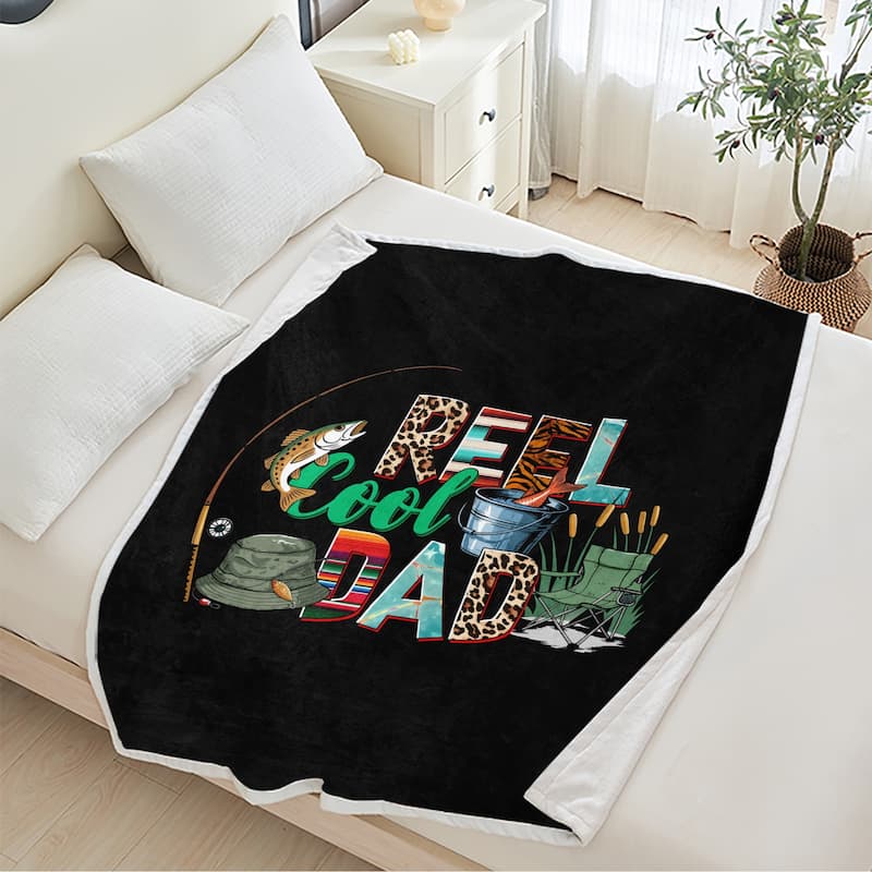 "Real Cool Dad" Fleece Blanket, Father's Day Gift for Fisherman Fishing Lover