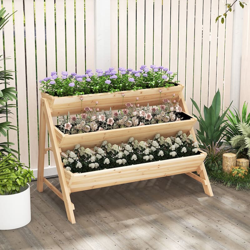 Gymax 3-tier Raised Garden Bed w/2 Side Hooks Storage Shelf Garden