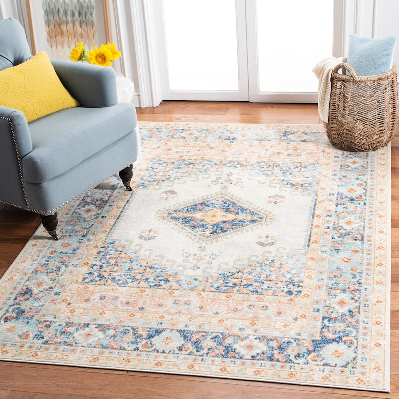 SAFAVIEH Aria Vyarka Shabby Chic Distressed Rug - 5'3" x 7'7" - Ivory/Navy