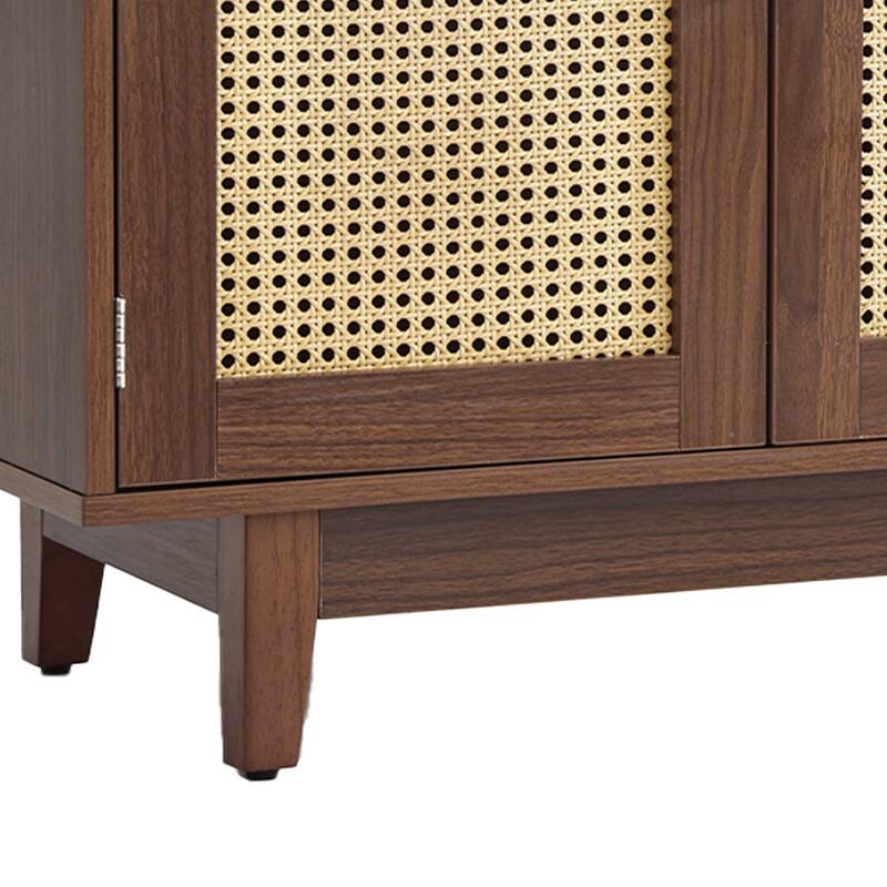 Rattan Accent Cabinet Storage Sideboard Buffet with 4 Doors