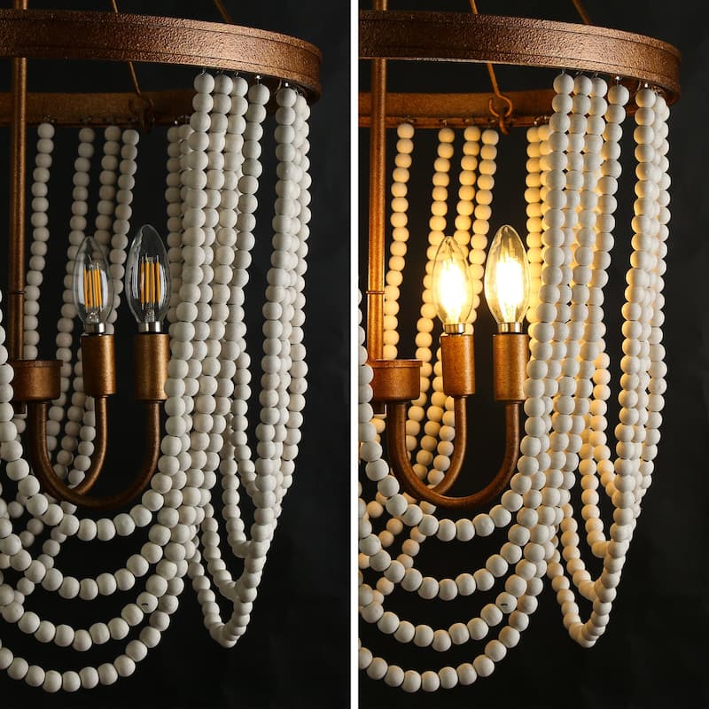 Renia Empire Farmhouse Wood Beaded Coastal Chandelier 4-light Empire Hanging Lights for Living Room Bedroom