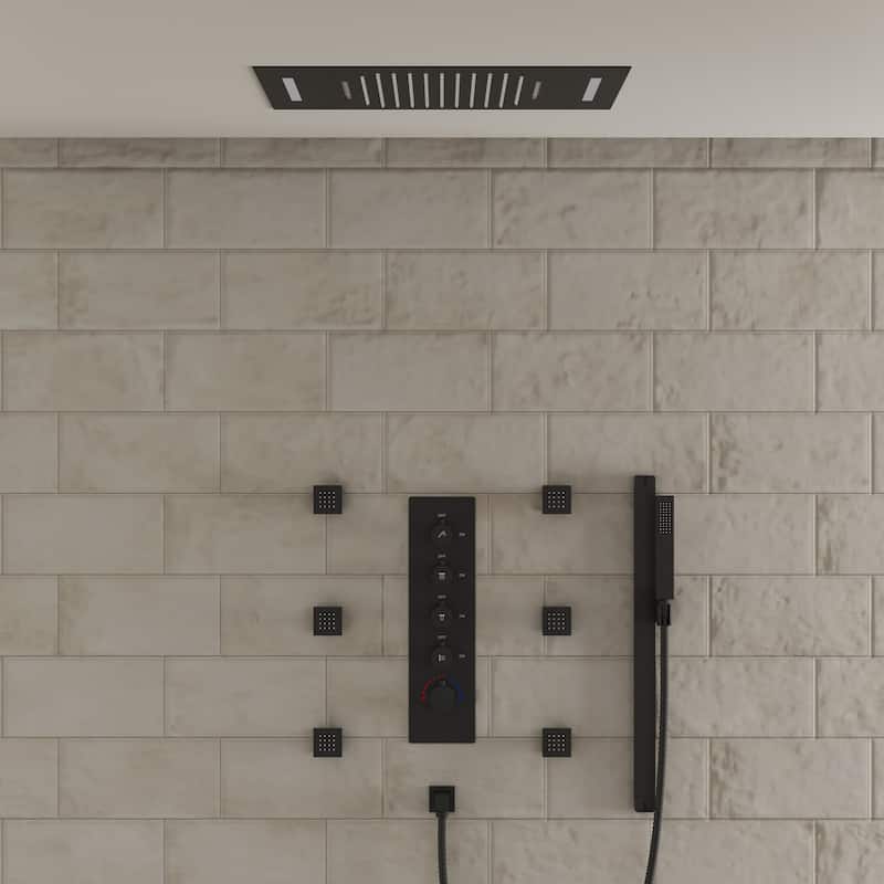 GRANDJOY Luxury Shower Faucets 22" LED Ceiling Mount Rainfall Shower Head System with 6 Body Jets