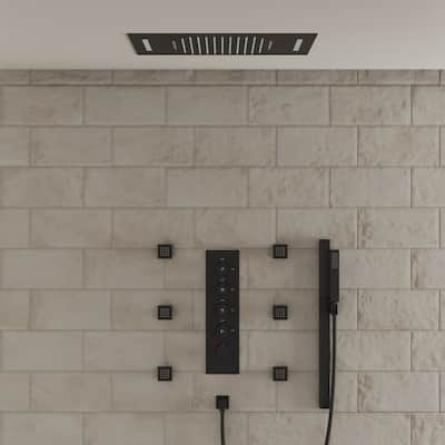 GRANDJOY Luxury Shower Faucets 23" LED Ceiling Mount Showerhead System with 6 Body Jets