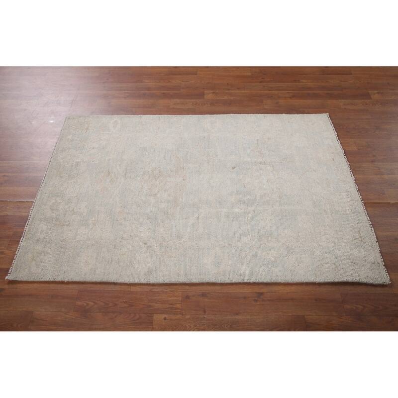Hand Knotted Oriental 100% Wool Carpet Transitional All-Over Green Oushak Area Rug - 4' 11'' X 3' 2''