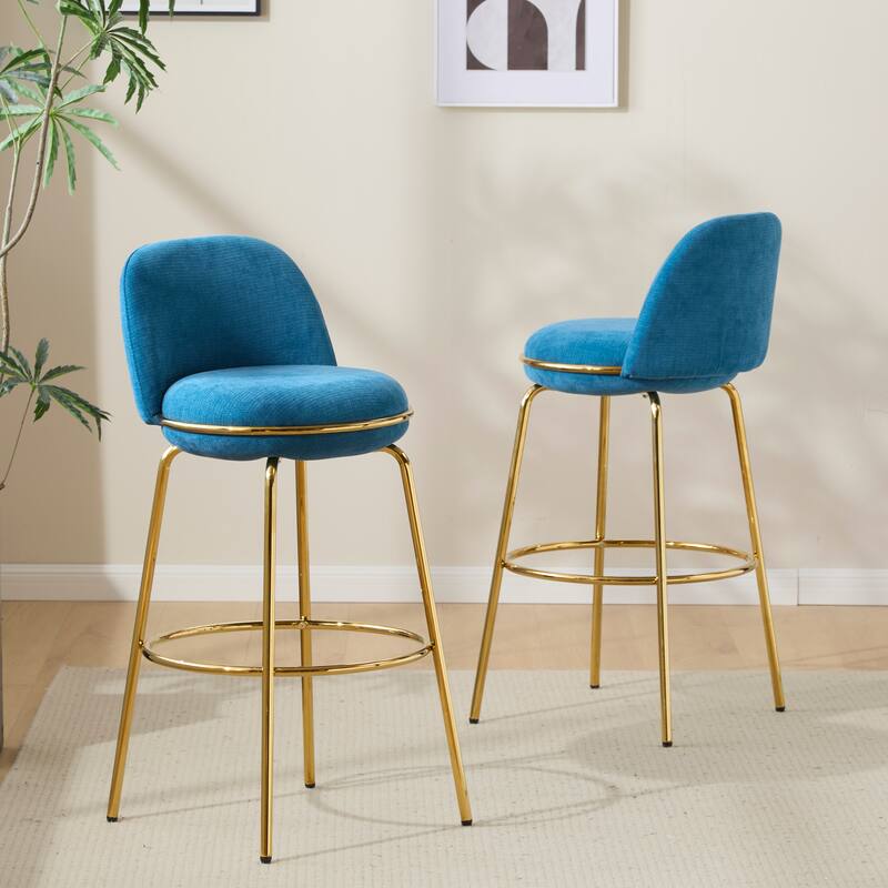 Christopher Knight Home - Rio Claro 37.75" Gold Metal Barstool Set with Beige Upholstery for Kitchen Island or Home Bar - Blue+Gold