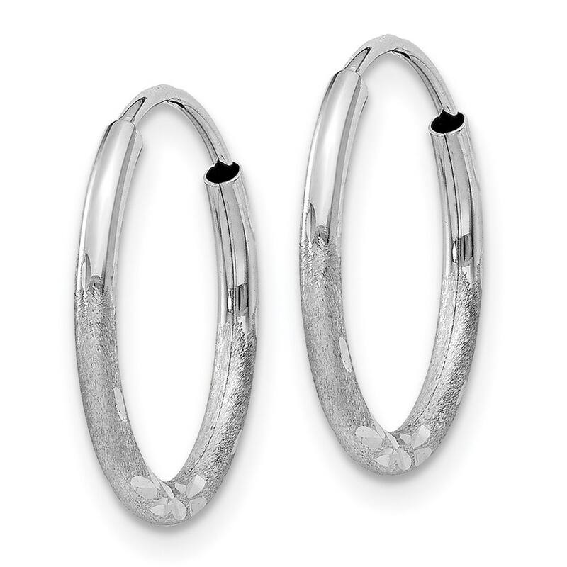 Curata 14k White Gold 1.5x14mm Diamond-Cut Endless Hoop Earrings