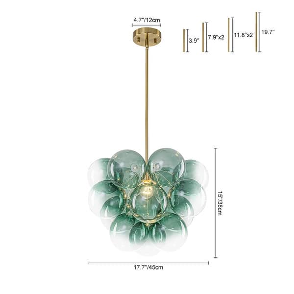 dimension image slide 3 of 4, Glam Single-light Dining Room Glass Globe Bubble Chandelier - 17.7 in