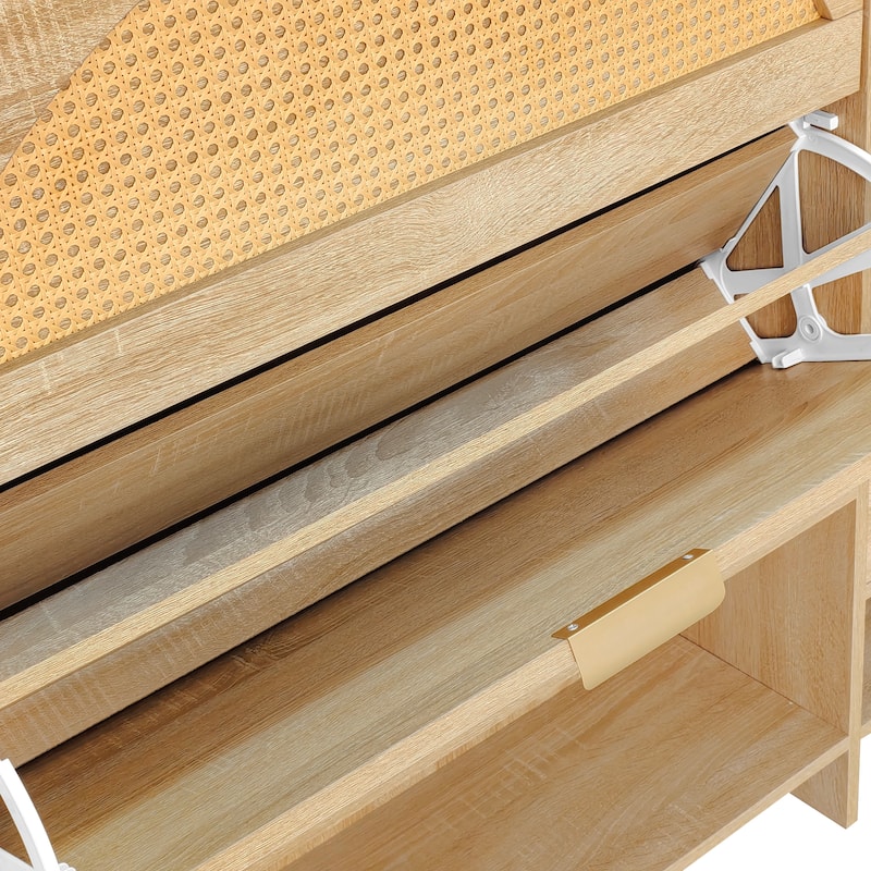 Wood Flip-Drawer Storage Shoes Bench Entryway Shoe Storage