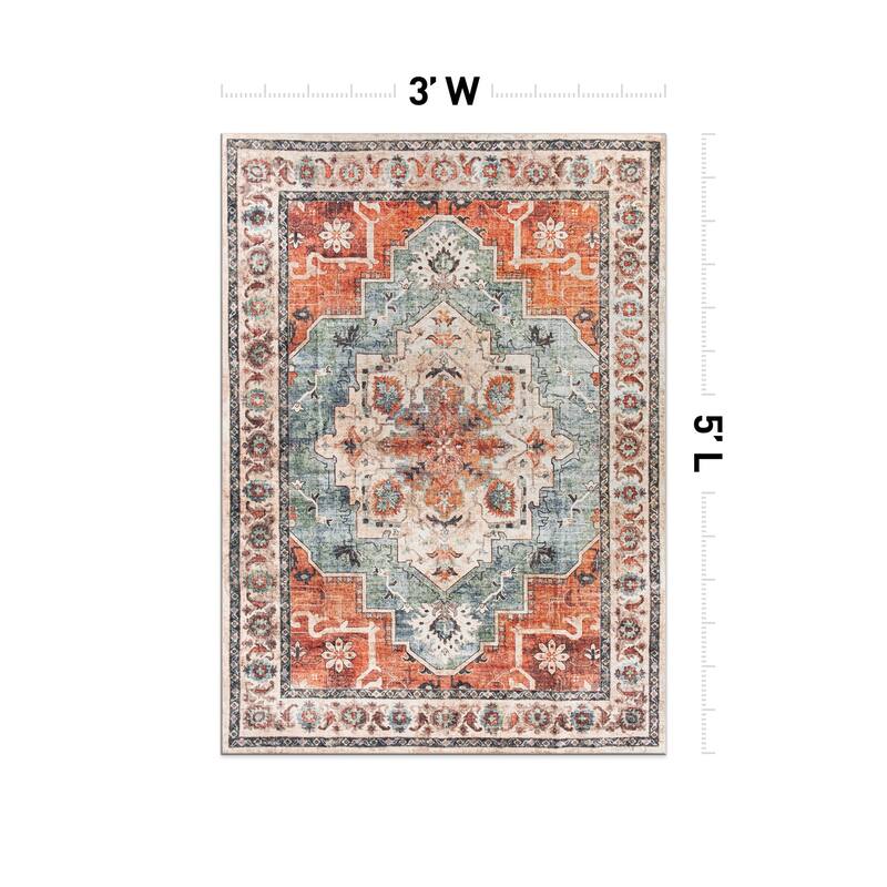 World Rug Gallery Transitional Medallion Washable Non Slip Area Rug