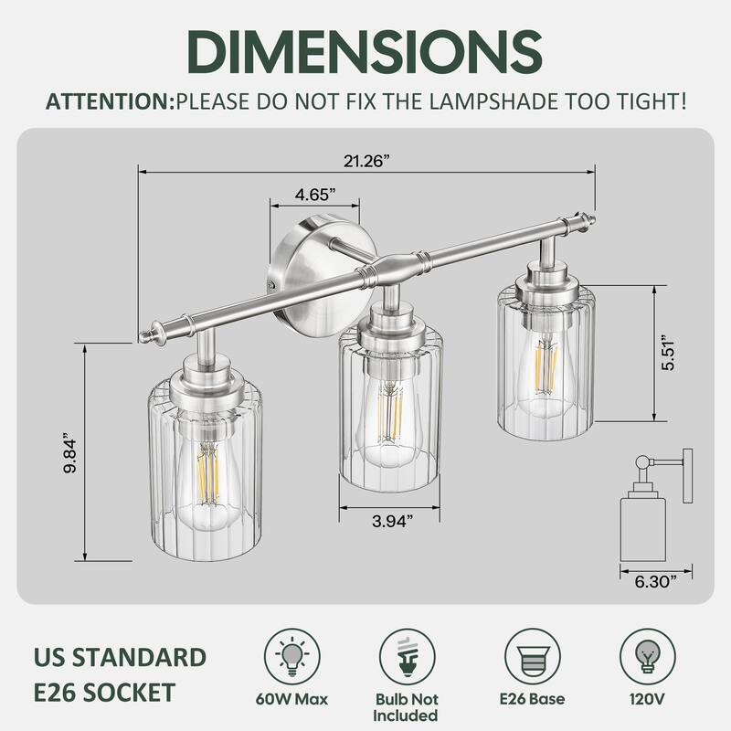 3-Light Brushed Nickel Bathroom Vanity Light