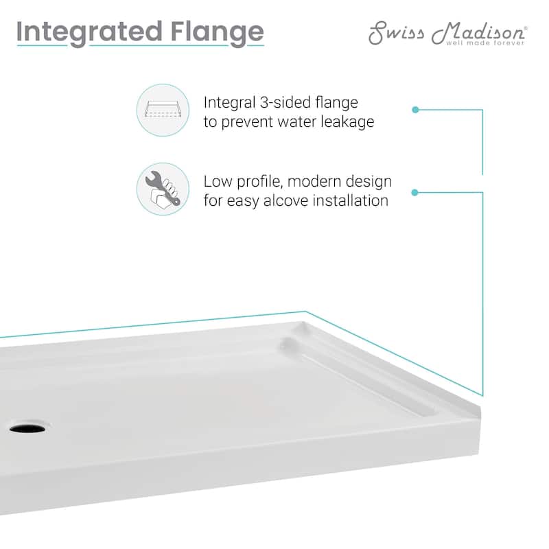 Carré 48" x 36" Acrylic White, Single-Threshold, Left Drain, Shower Base