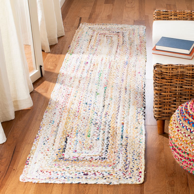 SAFAVIEH Georgine Handmade Nanny Braided Bohemian Cotton Rug - 2'3" x 18' Runner - Ivory/Multi