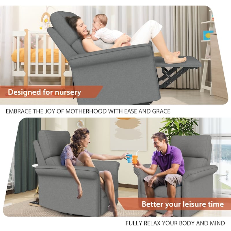 270°Power Swivel Rocker Recliner Chair for Adult,Rocking Glider Nursery Recliner for Small Spaces,Fabric Rocking Chair