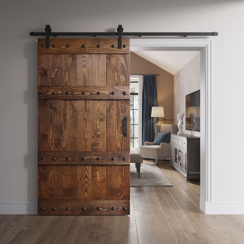 Coast Sequoia 42in x 84in Castle Series Pine Wood Sliding Barn Door With Hardware Kit
